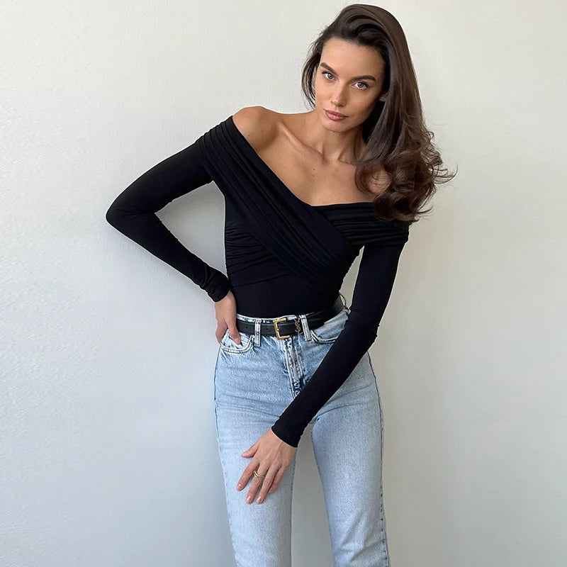 Luana - Body da donna Autunno Nuovo Nero Sexy Backless Corsetto solido Moda sottile Tute incrociate Maniche lunghe Casual Pagliaccetti lavorati a maglia