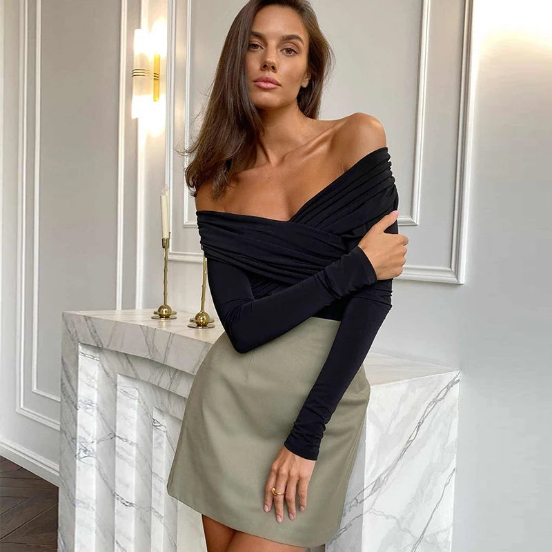 Luana - Body da donna Autunno Nuovo Nero Sexy Backless Corsetto solido Moda sottile Tute incrociate Maniche lunghe Casual Pagliaccetti lavorati a maglia