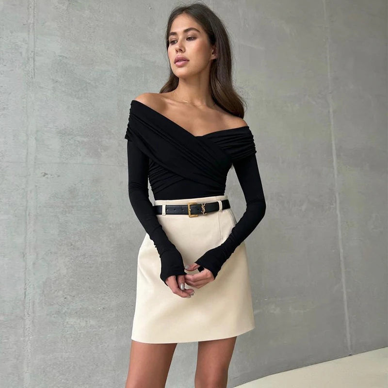 Luana - Body da donna Autunno Nuovo Nero Sexy Backless Corsetto solido Moda sottile Tute incrociate Maniche lunghe Casual Pagliaccetti lavorati a maglia