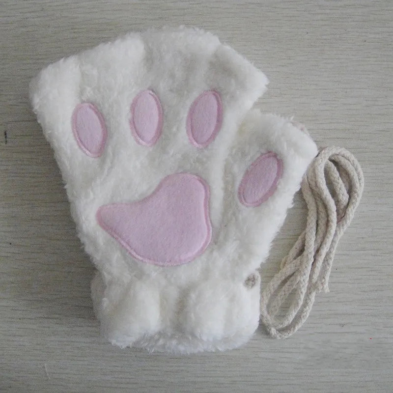 Mira - Guanti da donna con zampa di artiglio di gatto carino cartone animato Guanti di peluche da donna Guanti di gatto morbidi e caldi senza dita in peluche Costume mezze dita