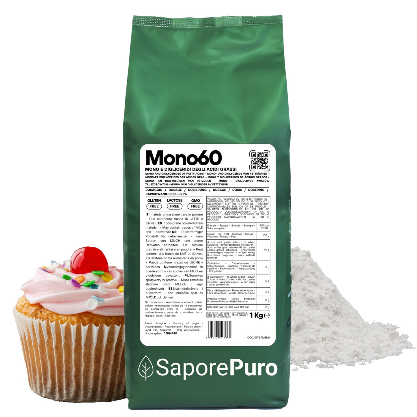 Mono60 - Emulsionante E471 – Additivo Alimentare – SaporePuro – Prodotto in Europa – Alta Qualità per Gelati, Pasticceria, Panificazione