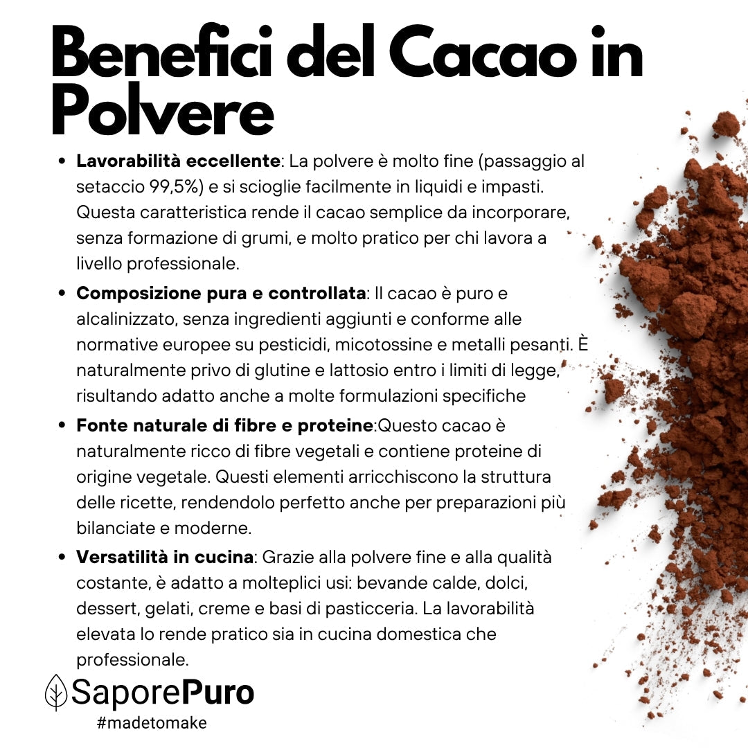Cacao in Polvere 22-24% di Materia Grassa - Origine Olanda - Gusto deciso e sapore intenso