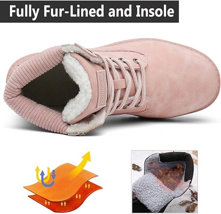 Stivali da Neve Uomo Donna Inverno Scarpe Calde Impermeabili Stivaletti Pelliccia Stringate Rosa