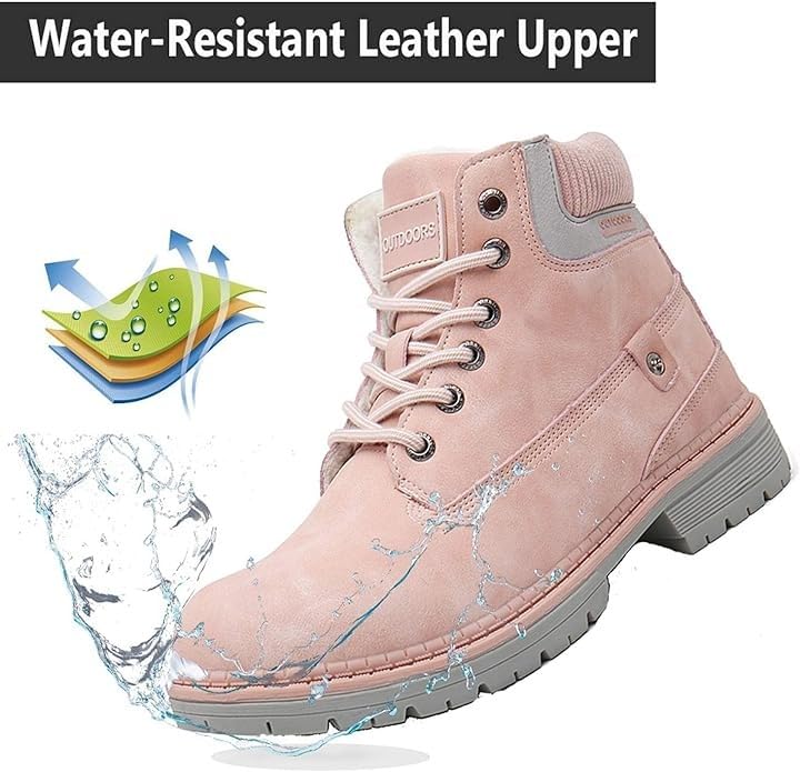 Stivali da Neve Uomo Donna Inverno Scarpe Calde Impermeabili Stivaletti Pelliccia Stringate Rosa