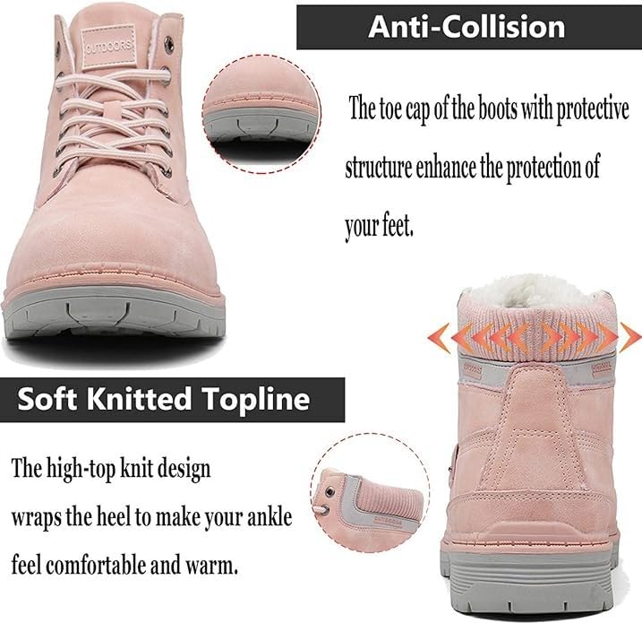 Stivali da Neve Uomo Donna Inverno Scarpe Calde Impermeabili Stivaletti Pelliccia Stringate Rosa