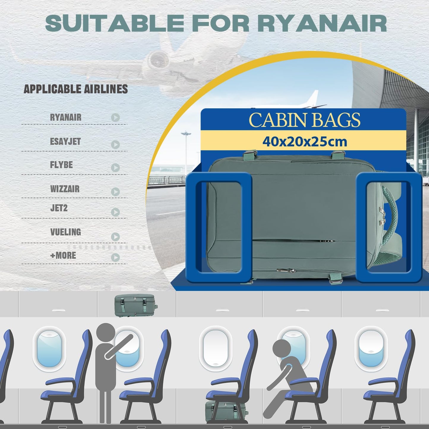 VMIKIV Zaino per Ryanair 40x20x25 Zaino da Viaggio Aereo Bagaglio a Mano Piccolo Borsa da Cabina Zaini Donna Uomo per Scuola Lavoro