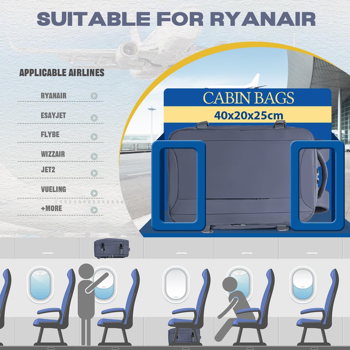 VMIKIV Zaino per Ryanair 40x20x25 Zaino da Viaggio Aereo Bagaglio a Mano Piccolo Borsa da Cabina Zaini Donna Uomo per Scuola Lavoro
