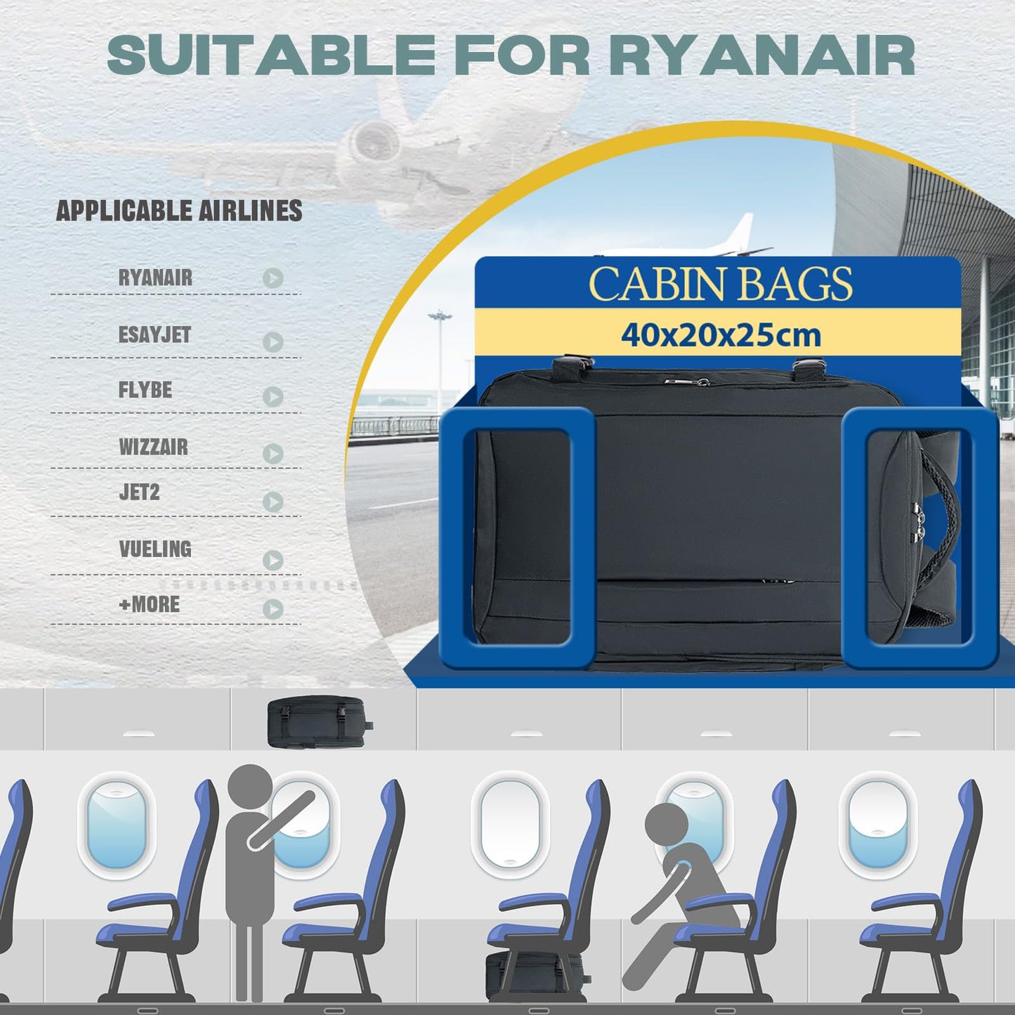 VMIKIV Zaino per Ryanair 40x20x25 Zaino da Viaggio Aereo Bagaglio a Mano Piccolo Borsa da Cabina Zaini Donna Uomo per Scuola Lavoro