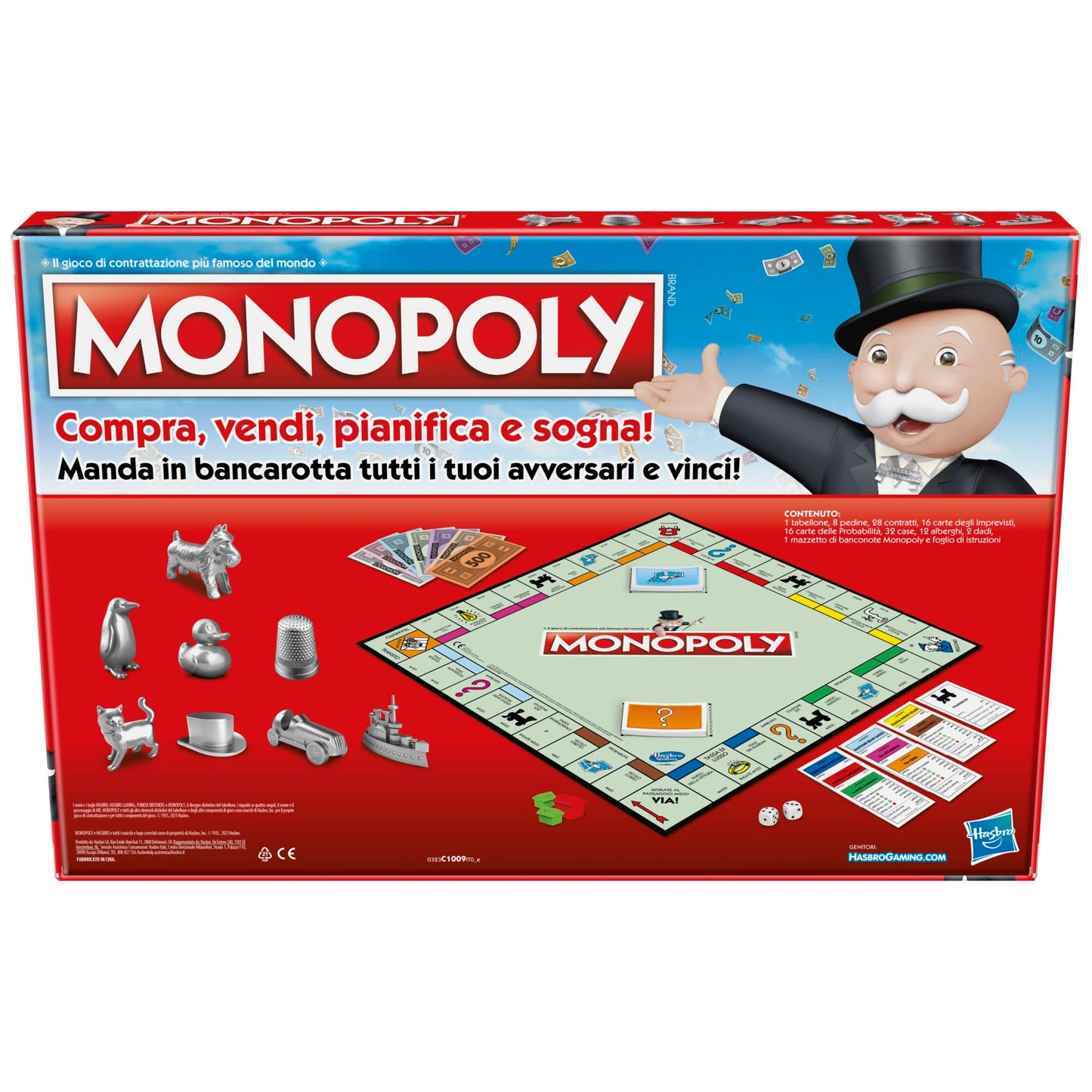 Monopoly Hasbro Gaming Classico, Gioco da Tavolo da 2 a 6 Giocatori per Tutta la Famiglia, Gioco per Bambini e Bambine da 8 Anni in su