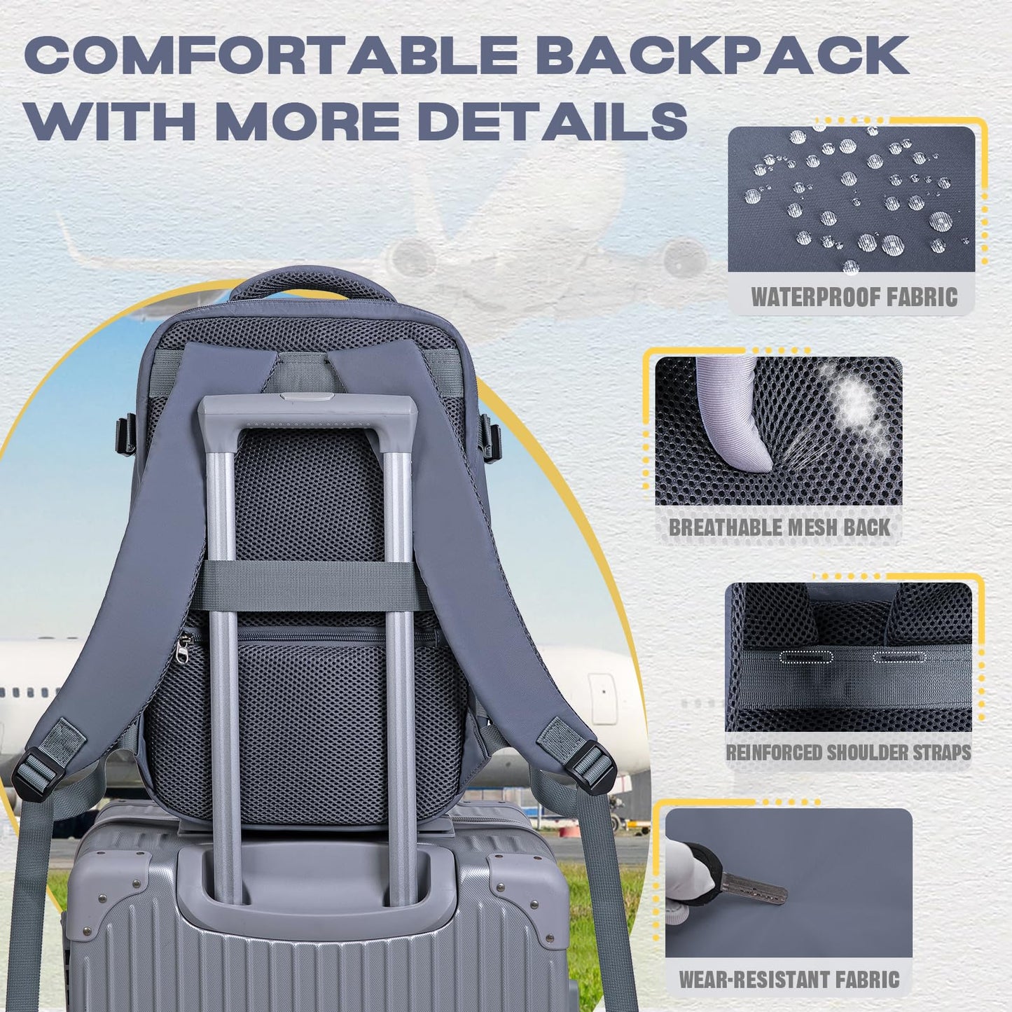 VMIKIV Zaino per Ryanair 40x20x25 Zaino da Viaggio Aereo Bagaglio a Mano Piccolo Borsa da Cabina Zaini Donna Uomo per Scuola Lavoro