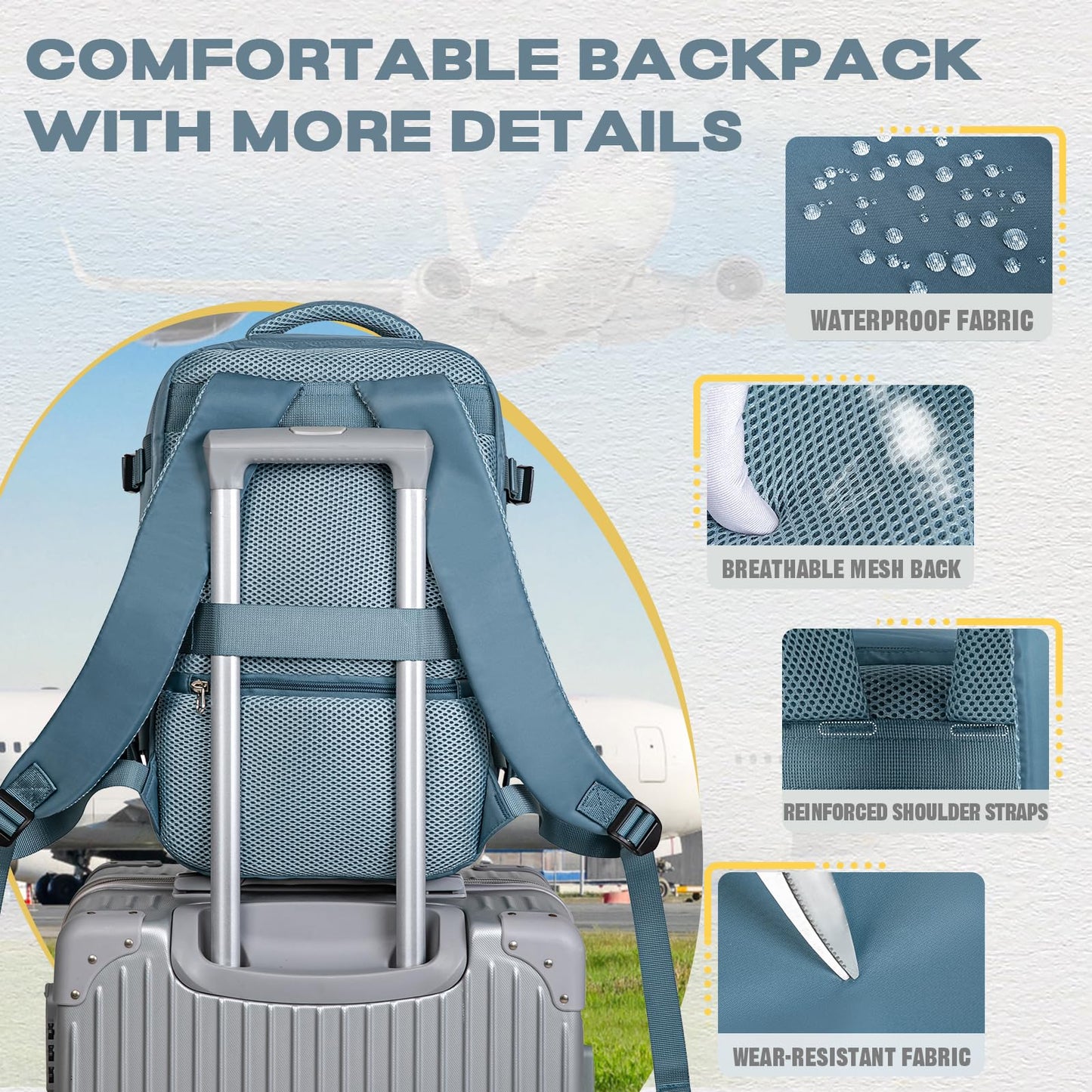 VMIKIV Zaino per Ryanair 40x20x25 Zaino da Viaggio Aereo Bagaglio a Mano Piccolo Borsa da Cabina Zaini Donna Uomo per Scuola Lavoro