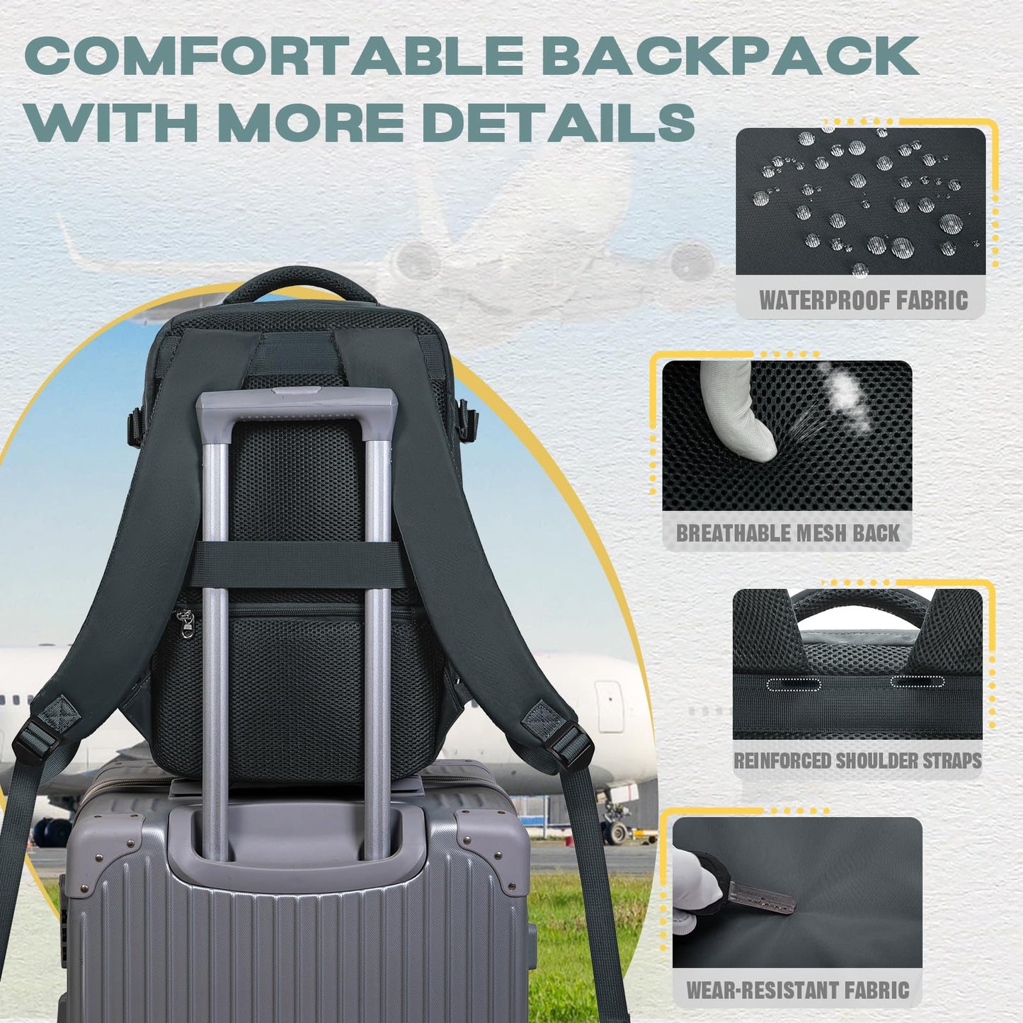 VMIKIV Zaino per Ryanair 40x20x25 Zaino da Viaggio Aereo Bagaglio a Mano Piccolo Borsa da Cabina Zaini Donna Uomo per Scuola Lavoro