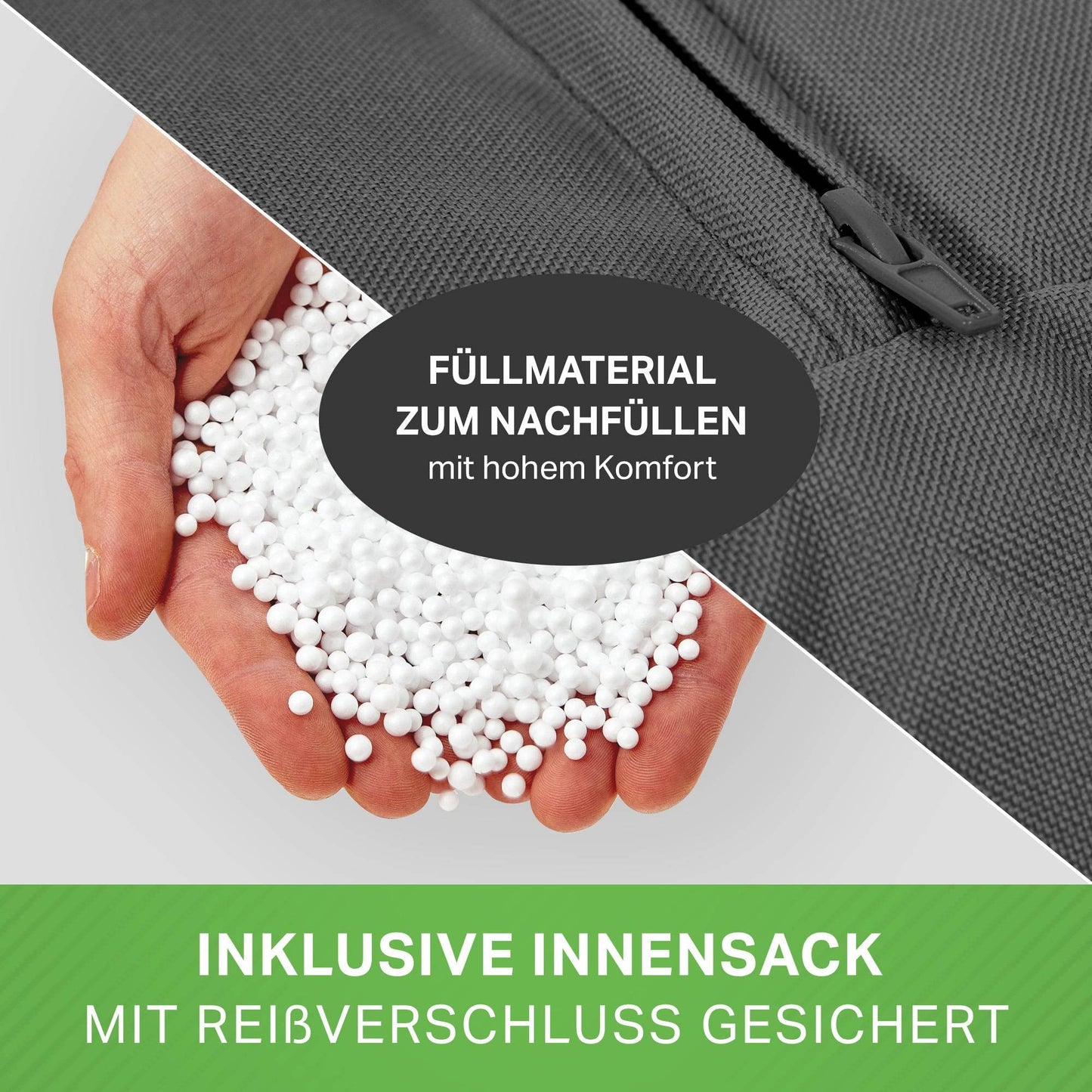 Green Bean© Sgabello Beanbag 25x45cm con riempimento in EPS Beads - Sgabello per piedi - Cuscino per sedile Pouf per Beanbags - Cuscino da pavimento per bambini e adulti - Antracite