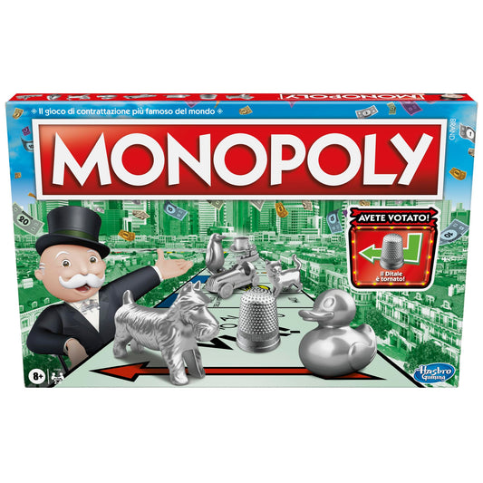 Monopoly Hasbro Gaming Classico, Gioco da Tavolo da 2 a 6 Giocatori per Tutta la Famiglia, Gioco per Bambini e Bambine da 8 Anni in su