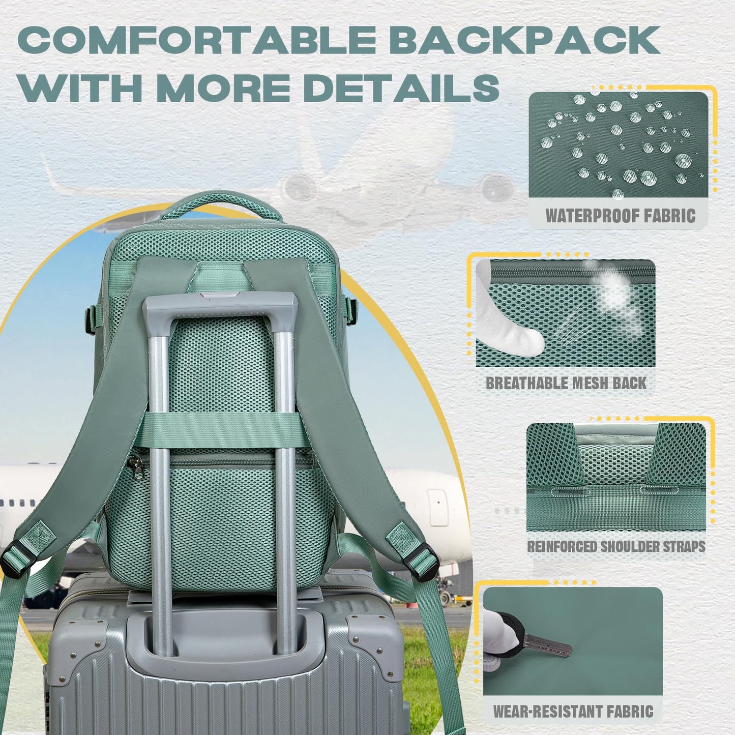 VMIKIV Zaino per Ryanair 40x20x25 Zaino da Viaggio Aereo Bagaglio a Mano Piccolo Borsa da Cabina Zaini Donna Uomo per Scuola Lavoro