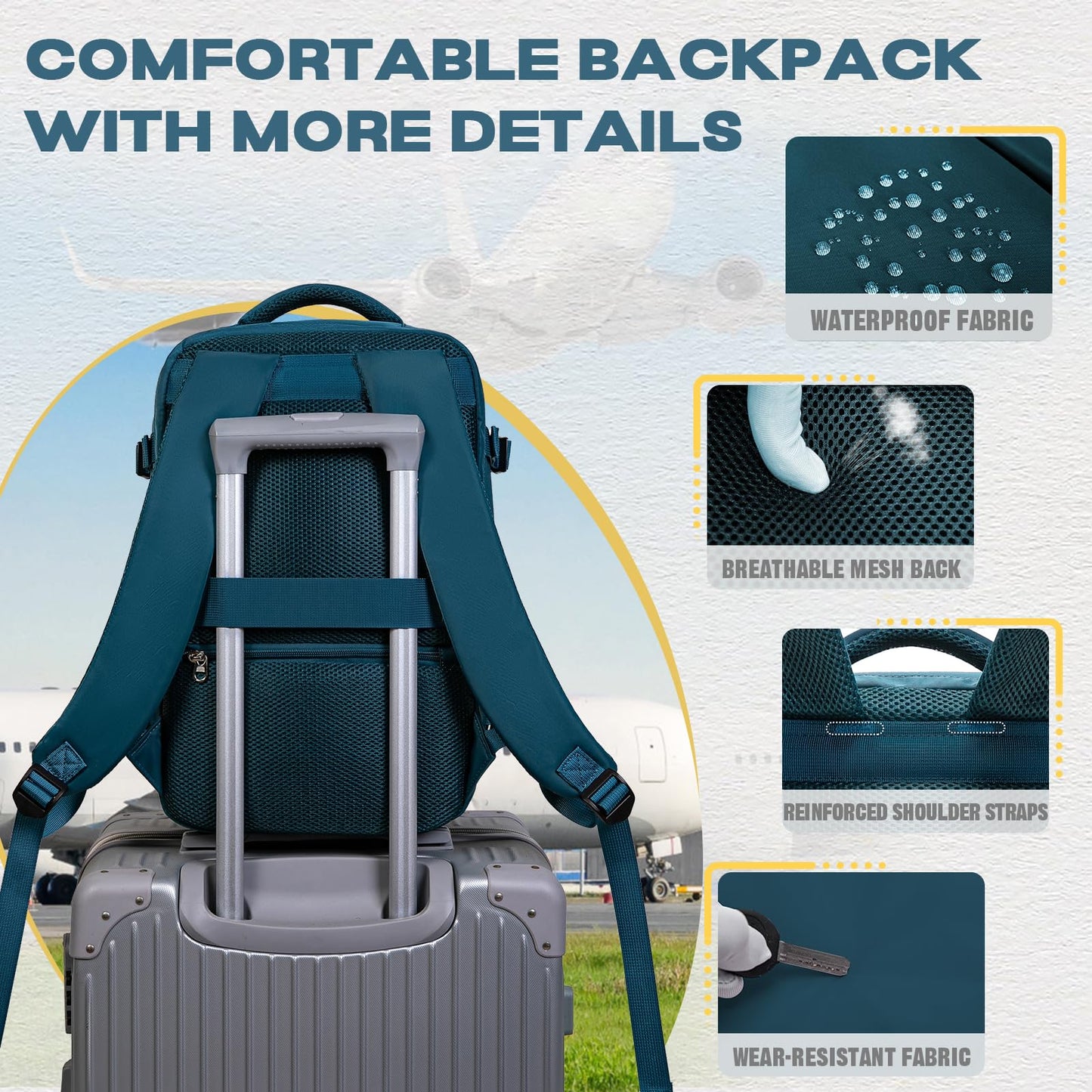 VMIKIV Zaino per Ryanair 40x20x25 Zaino da Viaggio Aereo Bagaglio a Mano Piccolo Borsa da Cabina Zaini Donna Uomo per Scuola Lavoro