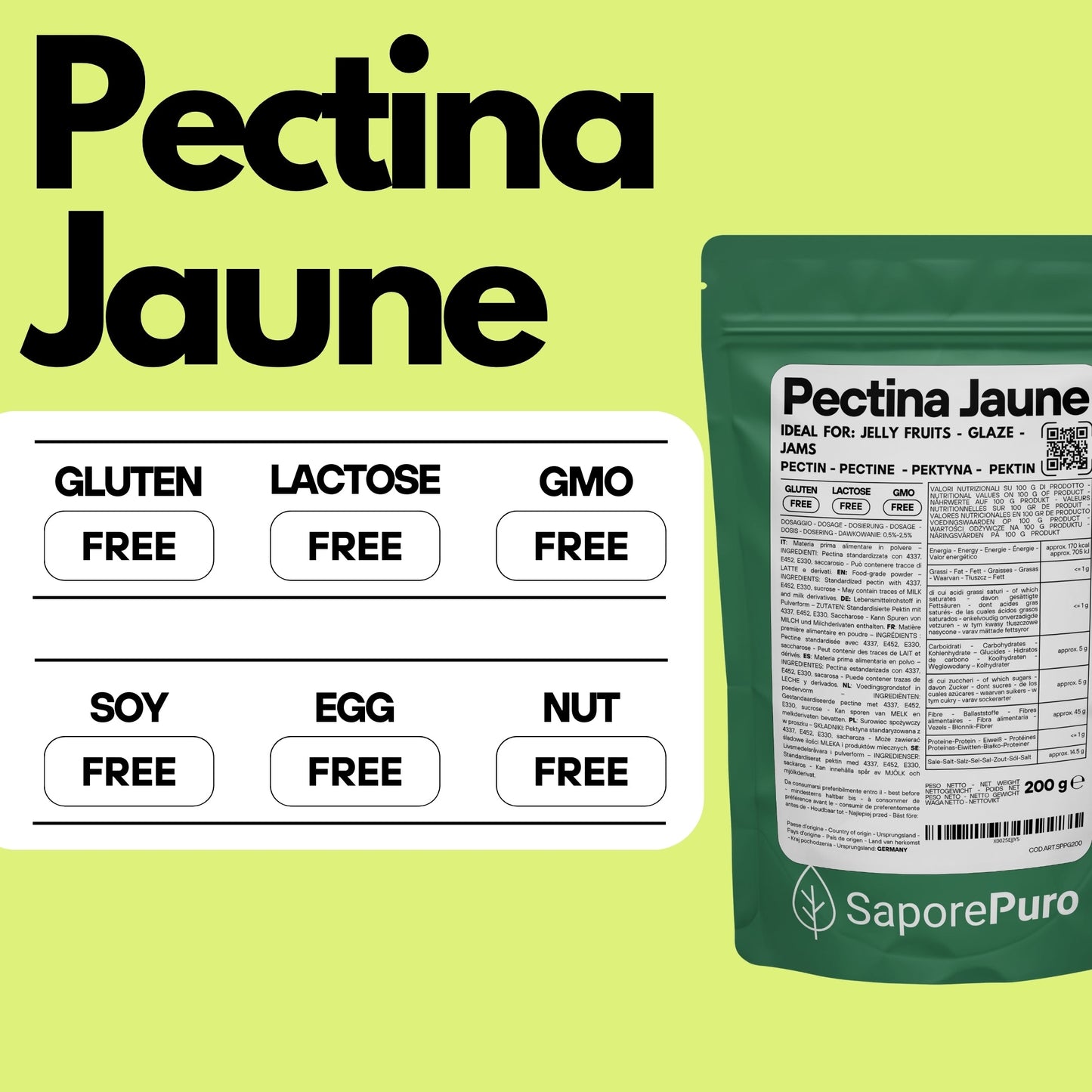 Pectina Gialla (Jaune) SaporePuro - Gelatine di Frutta, Marmellate, Gel Spessi