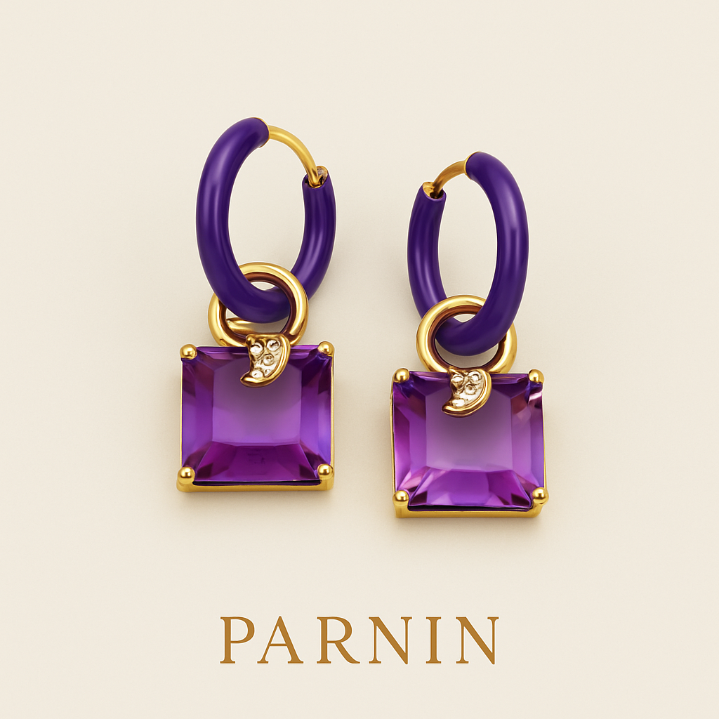 Eternal Charm – Gold-Plated Enamel Hoop Earrings with Gemstones | PARNIN Jewellery Italy