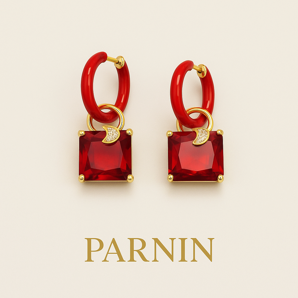 Eternal Charm – Gold-Plated Enamel Hoop Earrings with Gemstones | PARNIN Jewellery Italy
