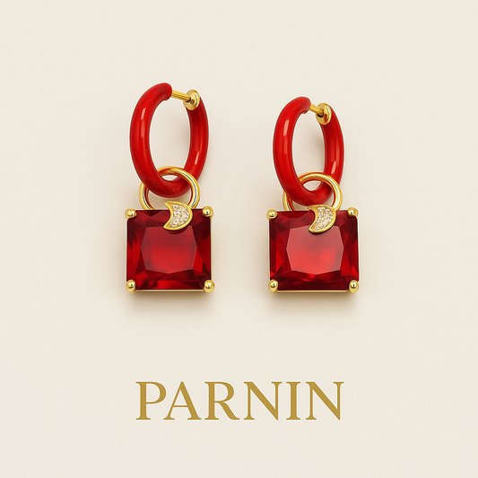 Eternal Charm – Gold-Plated Enamel Hoop Earrings with Gemstones | PARNIN Jewellery Italy