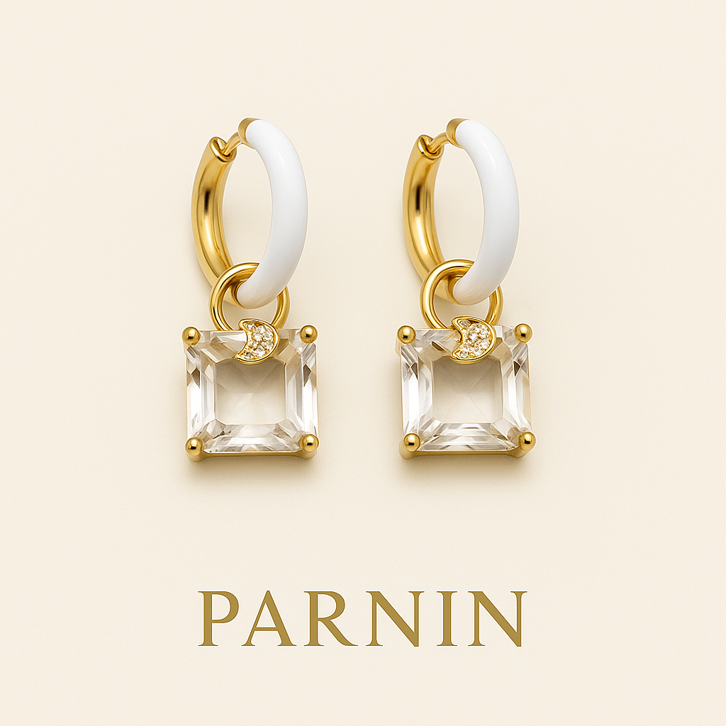Eternal Charm – Gold-Plated Enamel Hoop Earrings with Gemstones | PARNIN Jewellery Italy