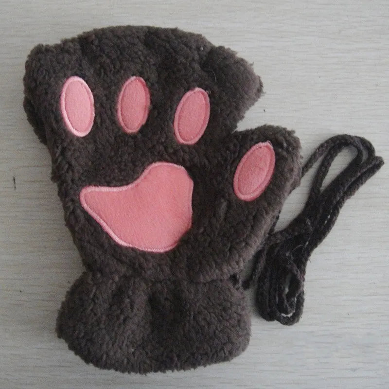 Mira - Guanti da donna con zampa di artiglio di gatto carino cartone animato Guanti di peluche da donna Guanti di gatto morbidi e caldi senza dita in peluche Costume mezze dita