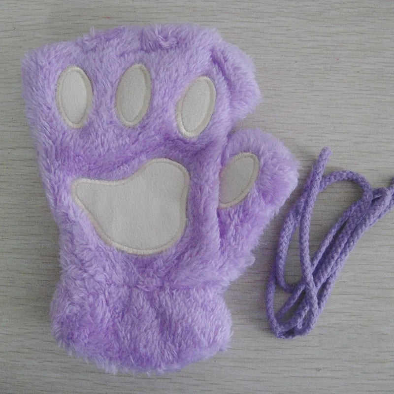 Mira - Guanti da donna con zampa di artiglio di gatto carino cartone animato Guanti di peluche da donna Guanti di gatto morbidi e caldi senza dita in peluche Costume mezze dita