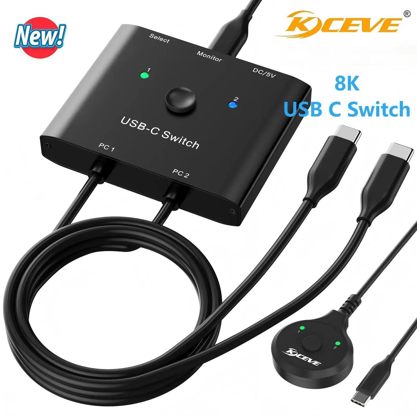 Switch KVM USB C 8K a 60 Hz per 2 computer, video KVM USB tipo C 4K a 120 Hz/trasferimento dati 10 Gbps/ricarica 100 W, compatibile con Thunderbolt