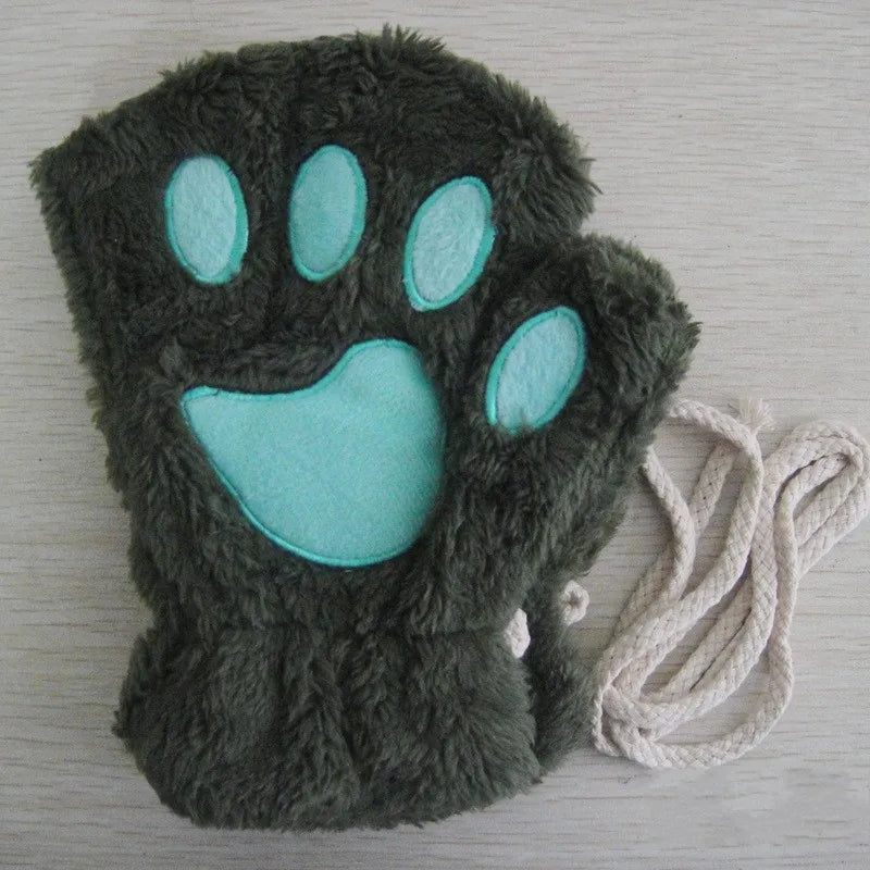 Mira - Guanti da donna con zampa di artiglio di gatto carino cartone animato Guanti di peluche da donna Guanti di gatto morbidi e caldi senza dita in peluche Costume mezze dita