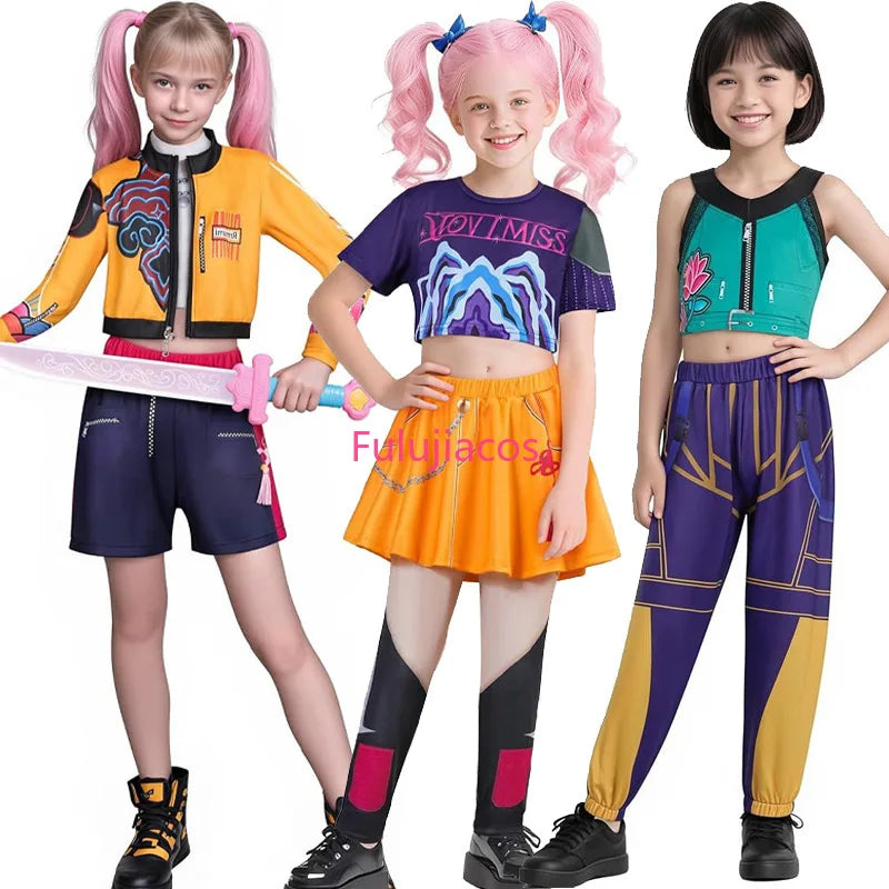 Eloise, Kpop Demon Hunters Cosplay Rumi Zoey Mira Cosplay Full Suit Kids Girls Style Kids Stage Performance Clothes Halloween (Copia)