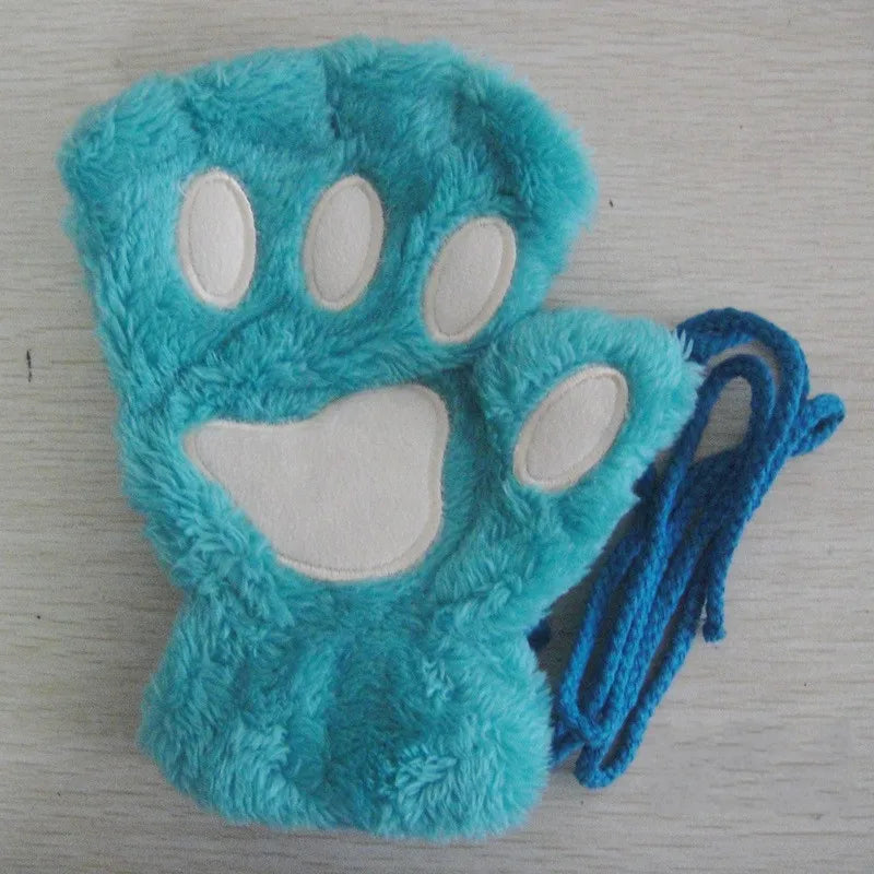 Mira - Guanti da donna con zampa di artiglio di gatto carino cartone animato Guanti di peluche da donna Guanti di gatto morbidi e caldi senza dita in peluche Costume mezze dita