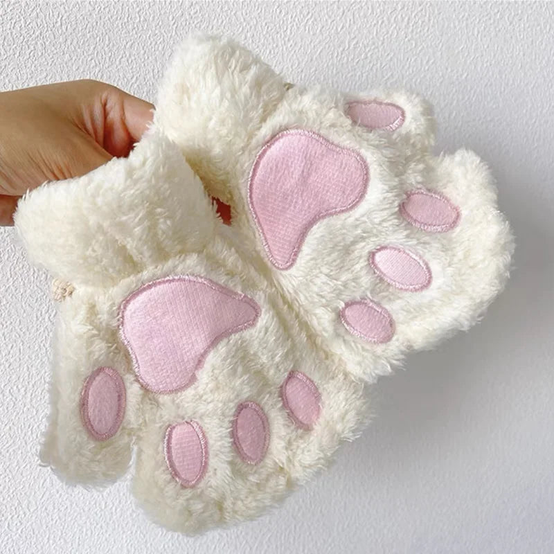 Mira - Guanti da donna con zampa di artiglio di gatto carino cartone animato Guanti di peluche da donna Guanti di gatto morbidi e caldi senza dita in peluche Costume mezze dita