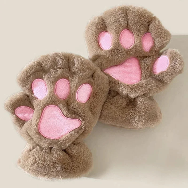 Mira - Guanti da donna con zampa di artiglio di gatto carino cartone animato Guanti di peluche da donna Guanti di gatto morbidi e caldi senza dita in peluche Costume mezze dita