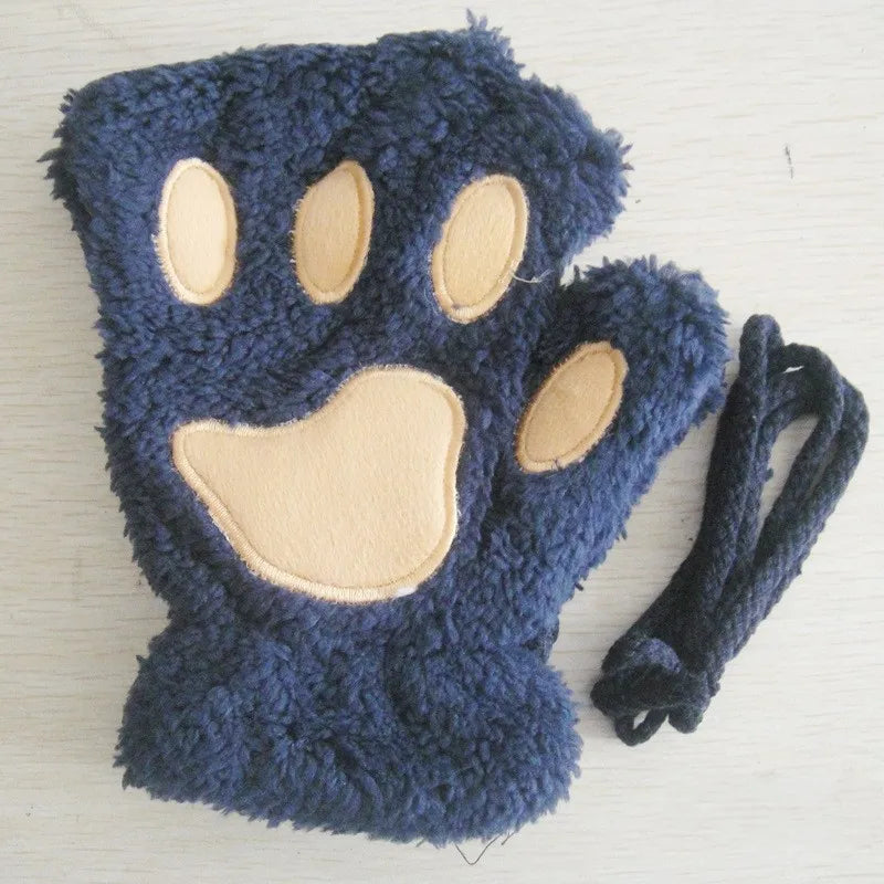 Mira - Guanti da donna con zampa di artiglio di gatto carino cartone animato Guanti di peluche da donna Guanti di gatto morbidi e caldi senza dita in peluche Costume mezze dita