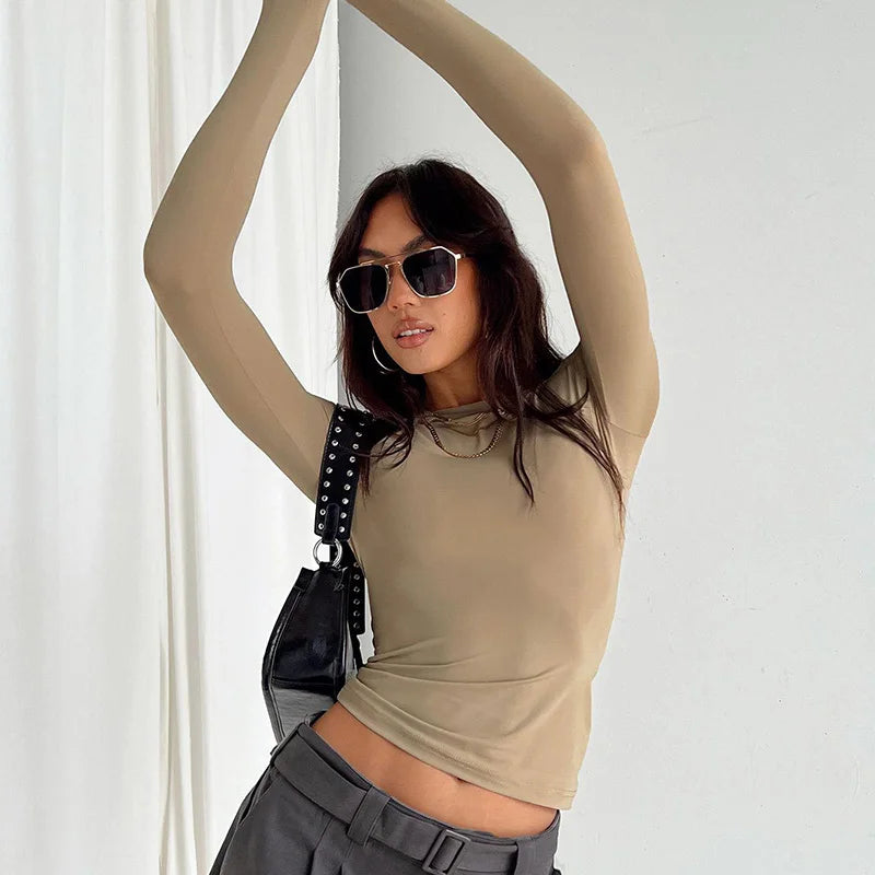ELY, T-shirt Casual a maniche lunghe da donna primavera autunno solido Slim Fit pullover magliette camicie streetwear donna Base magliette top