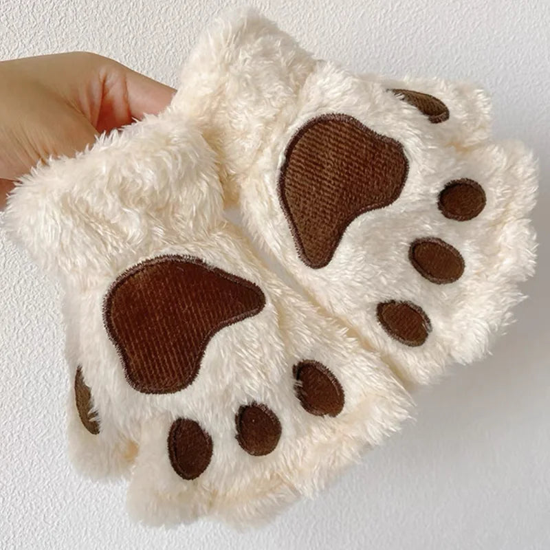 Mira - Guanti da donna con zampa di artiglio di gatto carino cartone animato Guanti di peluche da donna Guanti di gatto morbidi e caldi senza dita in peluche Costume mezze dita