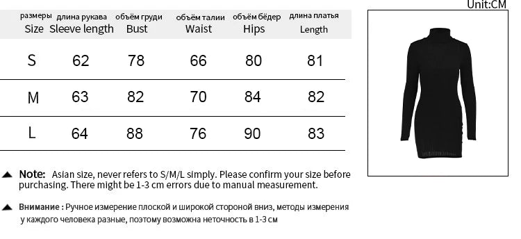 FLORA - Nuovi abiti pesanti per Autunno-Inverno 2025 da donna. Maniche lunghe + dolcevita sexy aderente tubino, mini abito elegante per feste
