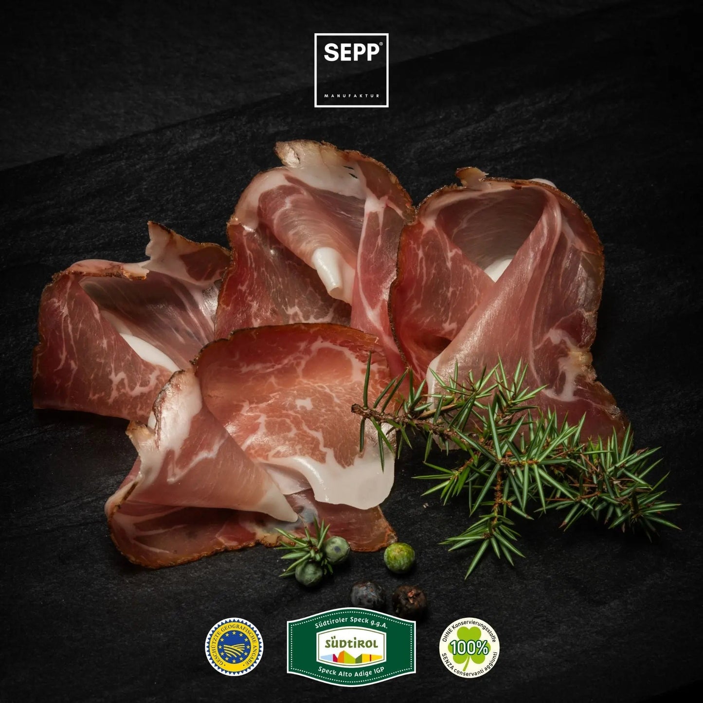 SEPP' Südtiroler Speck g.g.A. - 'Fein geschnitten' ohne Pökelsalz