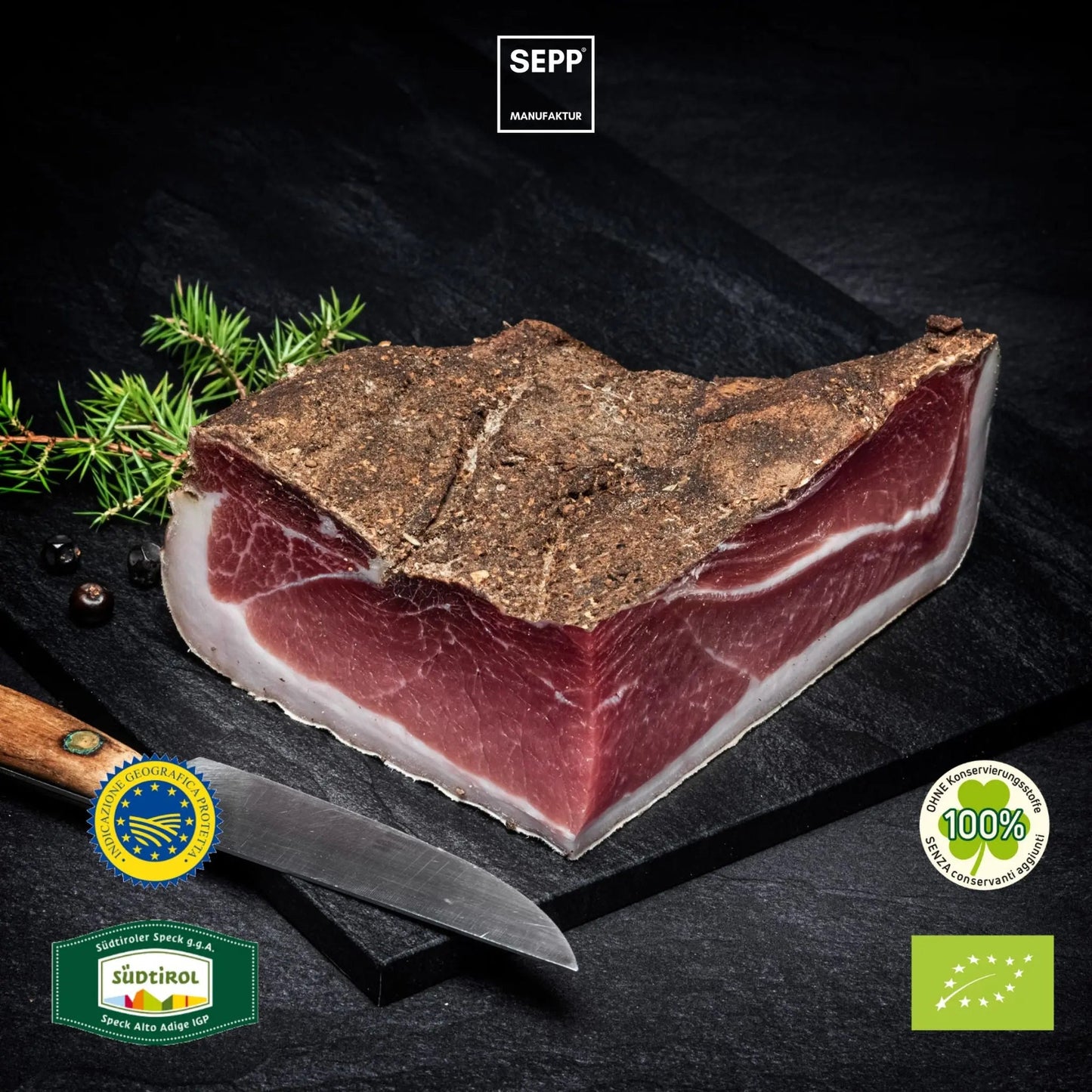 SEPP' BIO-Südtiroler Speck g.g.A. - 'Das Viertel' ohne Pökelsalz 💚