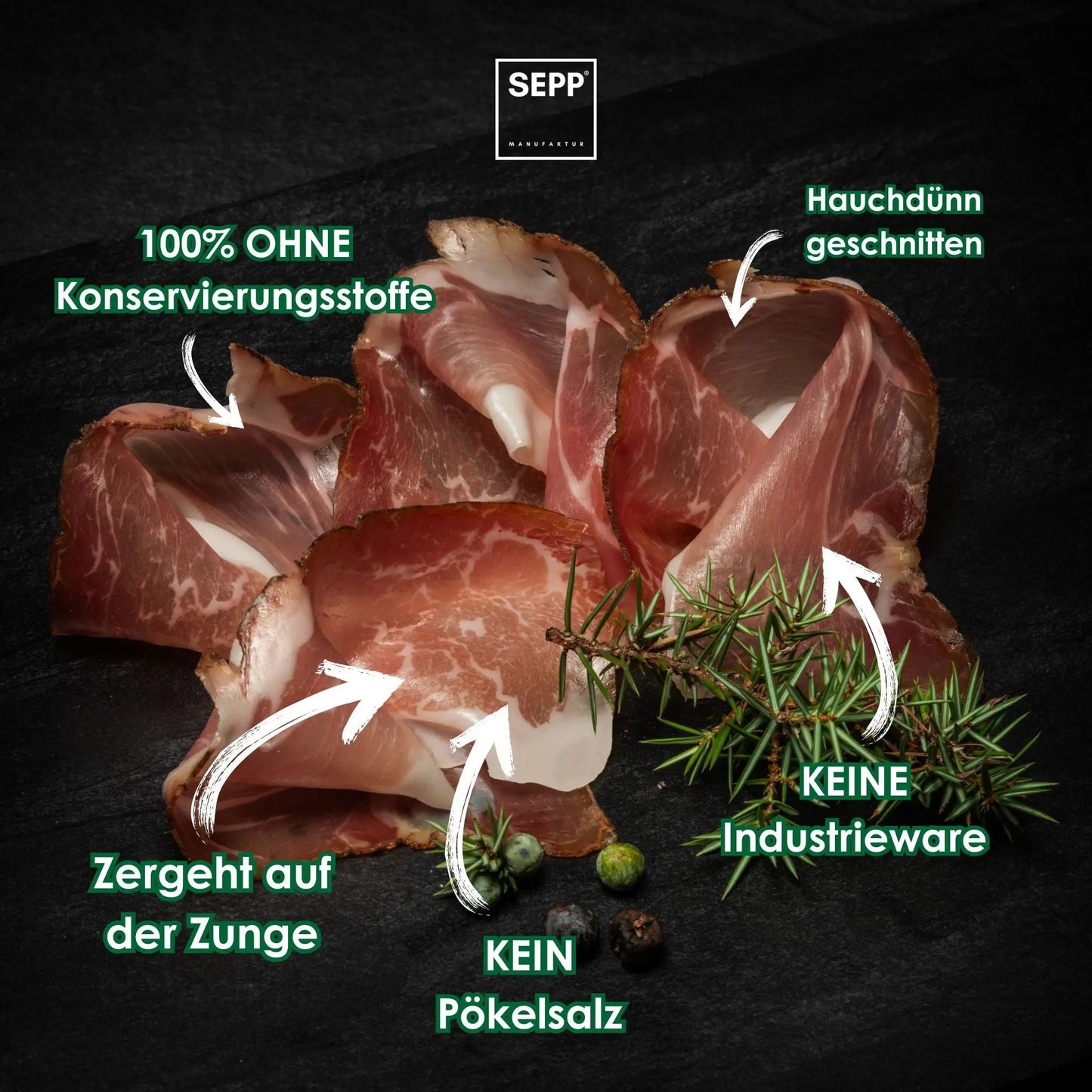 SEPP' Südtiroler Speck g.g.A. - 'Fein geschnitten' ohne Pökelsalz