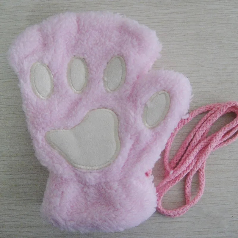 Mira - Guanti da donna con zampa di artiglio di gatto carino cartone animato Guanti di peluche da donna Guanti di gatto morbidi e caldi senza dita in peluche Costume mezze dita
