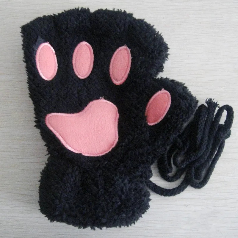 Mira - Guanti da donna con zampa di artiglio di gatto carino cartone animato Guanti di peluche da donna Guanti di gatto morbidi e caldi senza dita in peluche Costume mezze dita