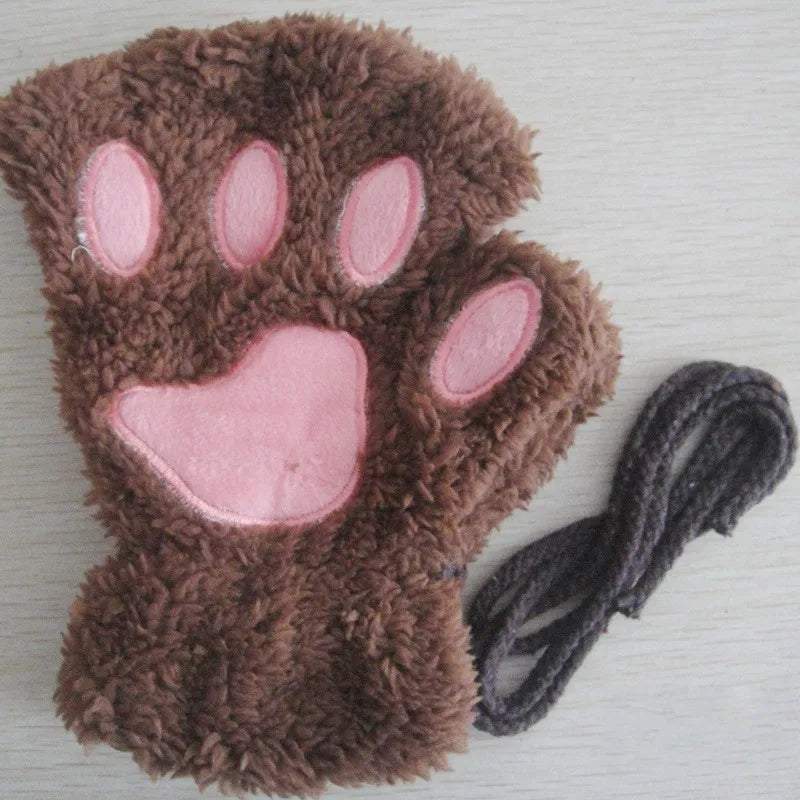 Mira - Guanti da donna con zampa di artiglio di gatto carino cartone animato Guanti di peluche da donna Guanti di gatto morbidi e caldi senza dita in peluche Costume mezze dita