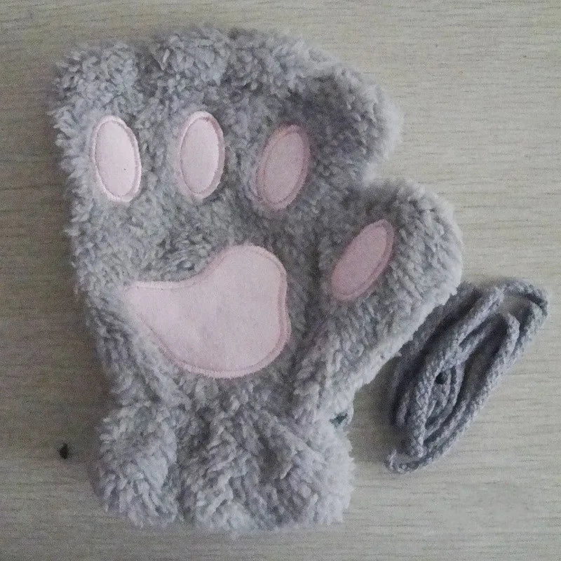 Mira - Guanti da donna con zampa di artiglio di gatto carino cartone animato Guanti di peluche da donna Guanti di gatto morbidi e caldi senza dita in peluche Costume mezze dita
