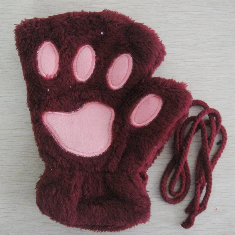 Mira - Guanti da donna con zampa di artiglio di gatto carino cartone animato Guanti di peluche da donna Guanti di gatto morbidi e caldi senza dita in peluche Costume mezze dita