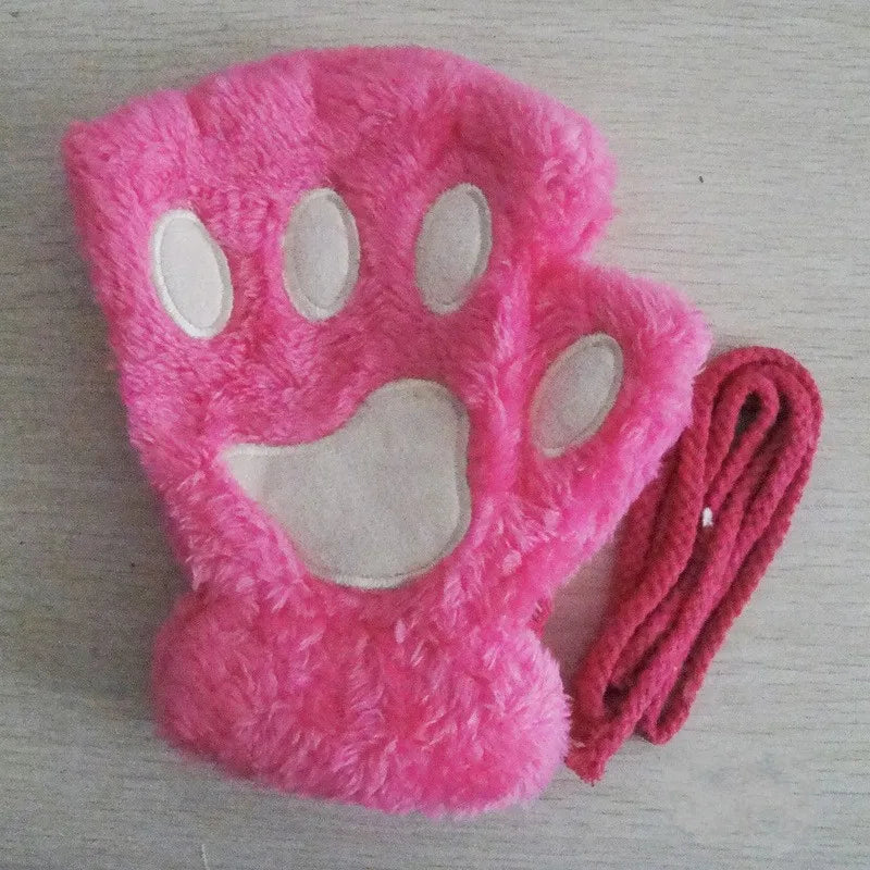 Mira - Guanti da donna con zampa di artiglio di gatto carino cartone animato Guanti di peluche da donna Guanti di gatto morbidi e caldi senza dita in peluche Costume mezze dita