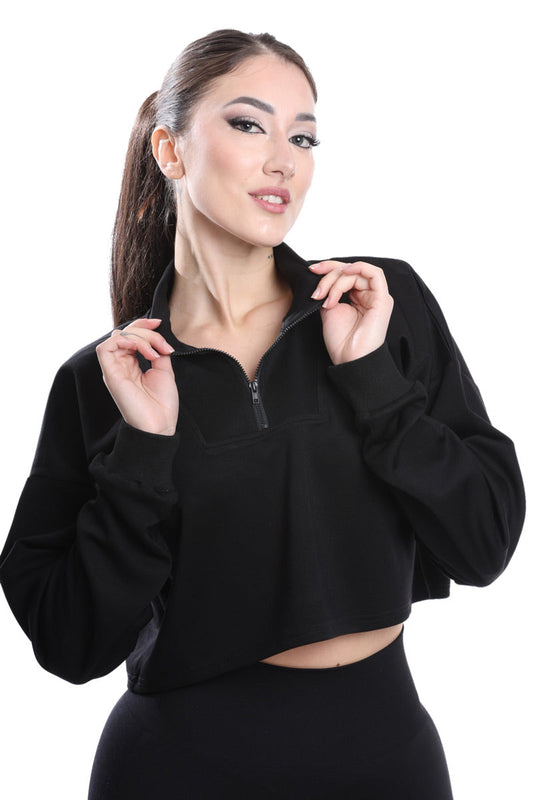 Felpa a vita corta nera modello IRIS