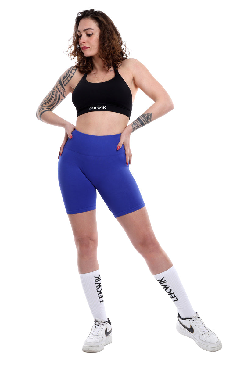 Shorts cobalto modello EVA a vita alta senza cuciture