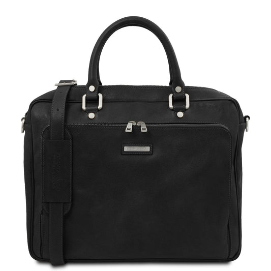 Pisa - Matte leather laptop briefcase with front pocket | TL142427