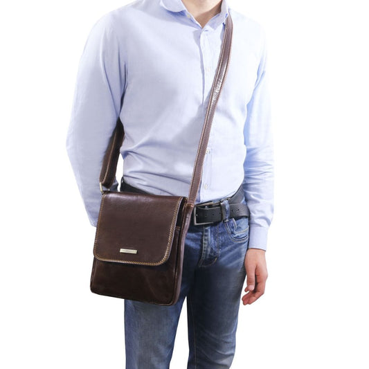 John - Leather crossbody bag for men with front zip in matte leather | TL141408